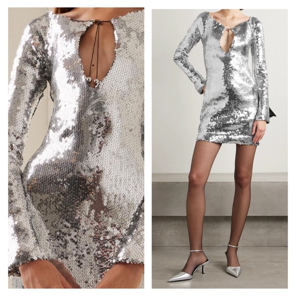 16Arlington Solaria dress mini sequin silver US 10 UK 14 keyhole cocktail NWT - Picture 2 of 16
